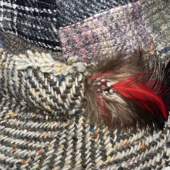 Vintage John Molloy Donegal Tweed Patchwork Pure Wool Hat Size M Ireland Made - Picture 7 of 8